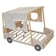 preview thumbnail 8 of 11, Wooden Full Size Car Bed with Pillow, Ceiling Cloth, LED Lights & Storage Rack, Natural