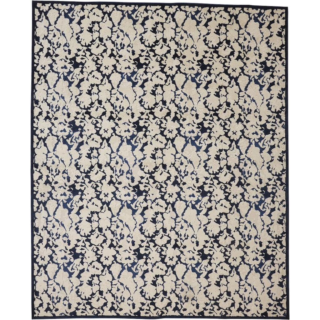 Meera Abstract Floral Rug, Ivory/Ink/Deep Blue, Area Rug