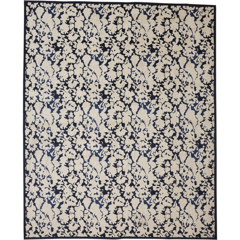 Meera Abstract Floral Rug, Ivory/Ink/Deep Blue, Area Rug - 6'-7" x 9'-6" - Black Iris/Ivory/Ink Blue