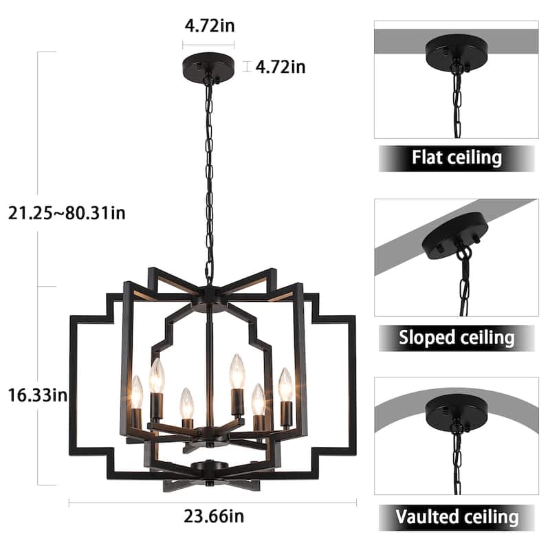 Elegant retro 6-light metal semi-openwork lampshade with adjustable height suspension rod suitable for multiple different spaces
