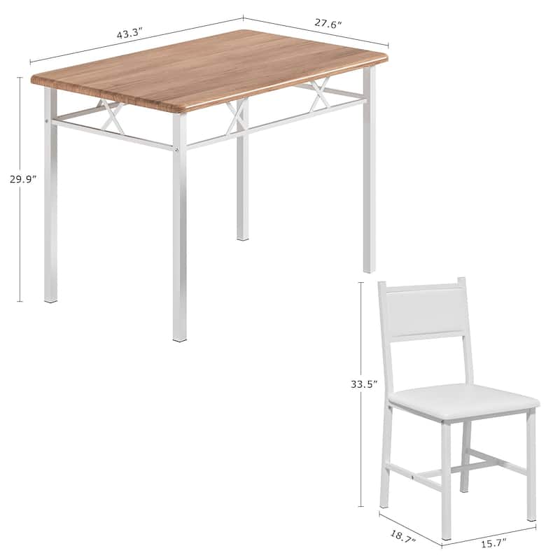 Javlergo 5-Piece White Frame Dining Set with Oak MDF Top PU Leather Chairs with Foam Padding Space Saving for Small Spaces
