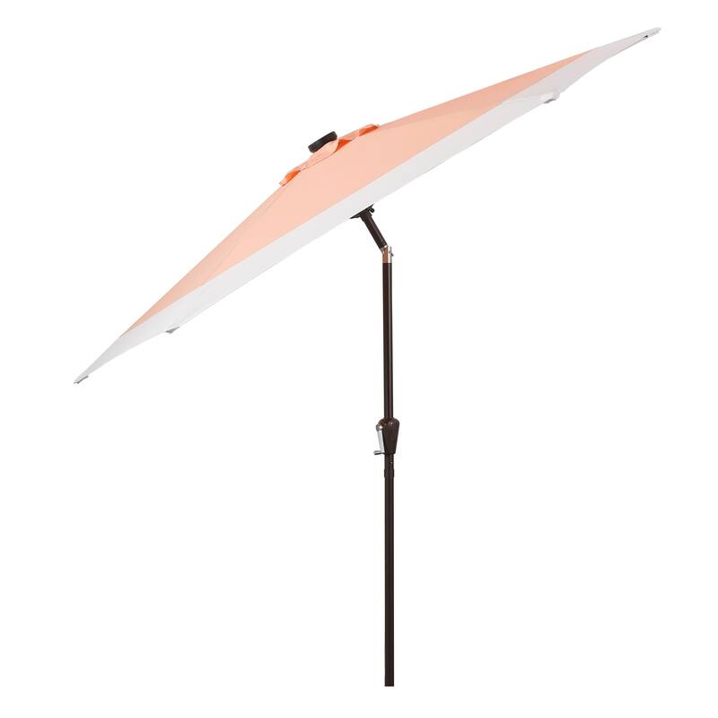 Sidney 9 ft. 2-Tone Solar LED Market Patio Umbrella with 12 LED Strip Lights, Auto-Tilt, Crank and UV Protection, by JONATHAN Y