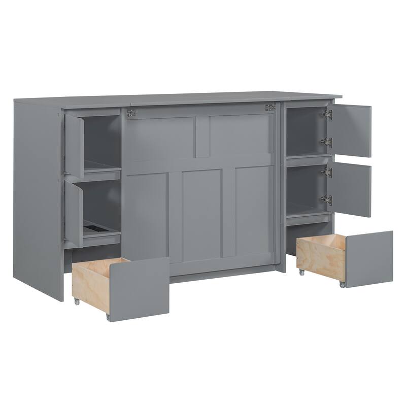 Twin Size Modern Murphy Bed with Drawers, Cabinets, and USB Ports