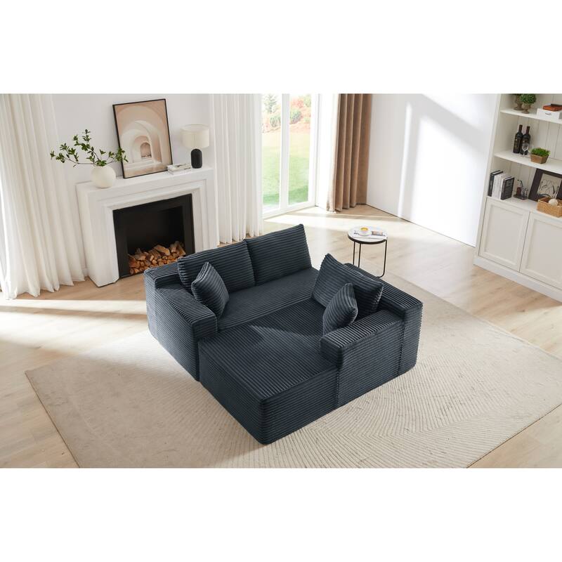 Modular Sleeper Couches Corduroy L-shaped Sectional Sofa with Chaise - Dark Grey