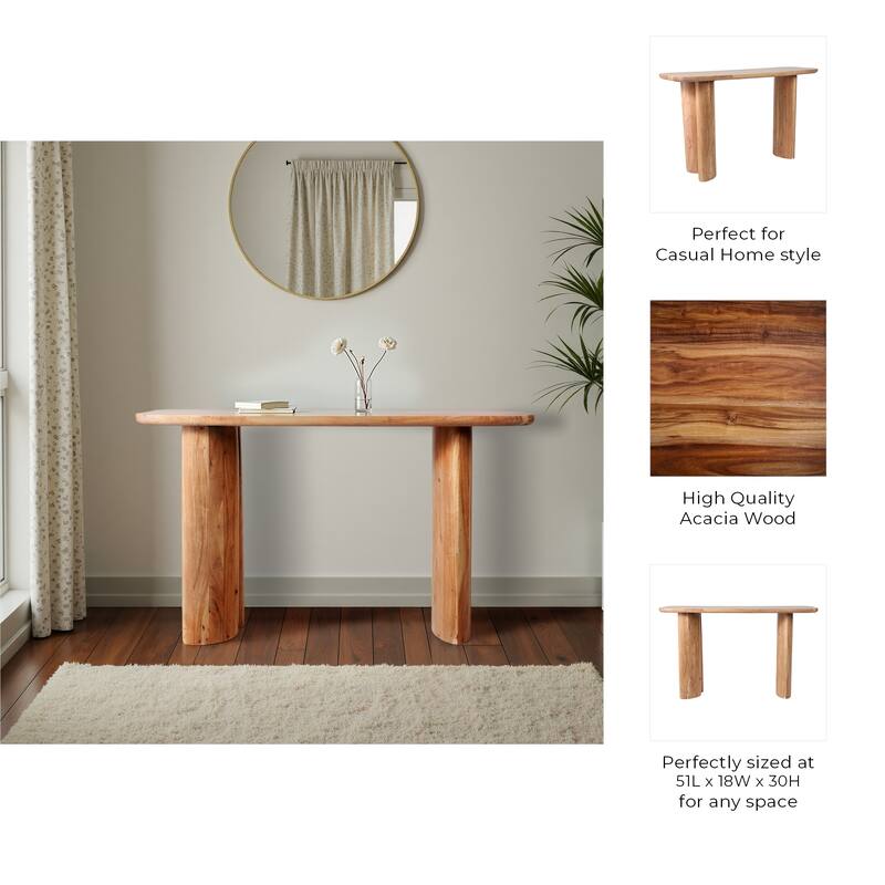 Acacia Wood Console Table Rounded Edge Design Casual Style - 30" Brown - 51" x 18" x 30"