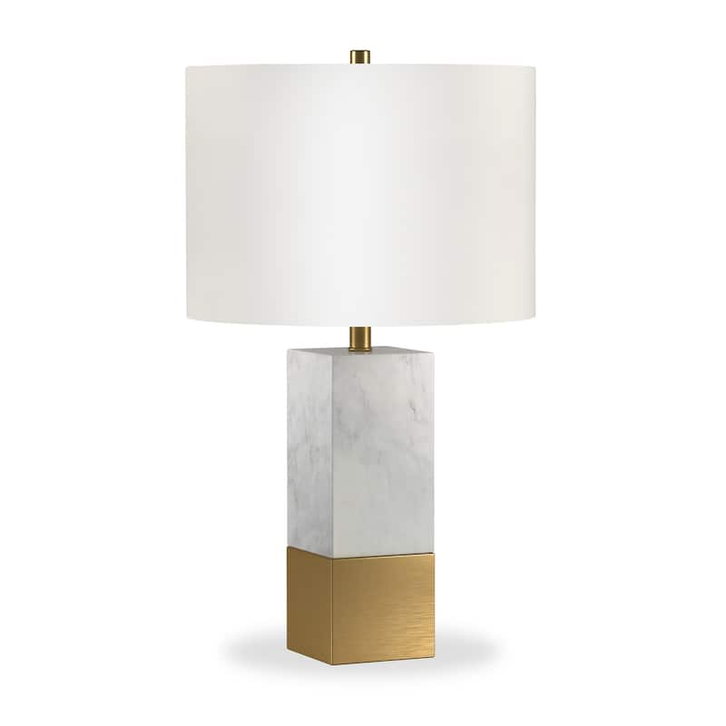 21" Gold and White Marble Table Lamp With White Drum Shade - Multi