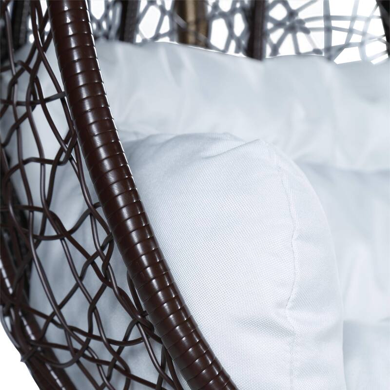 Hanging Swing Chair with Weave Design and Teardrop Shape in Brown Frame