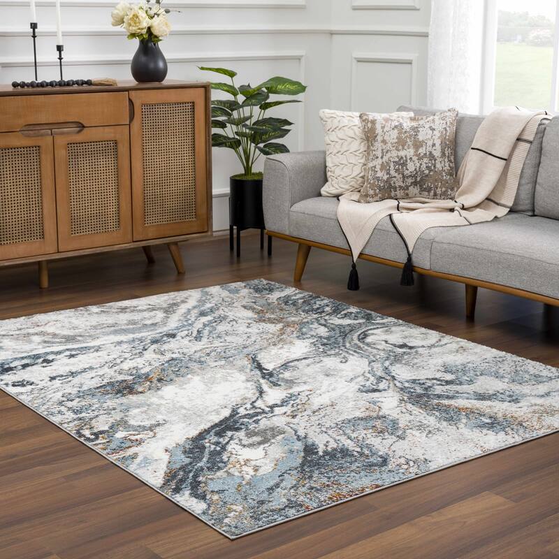 Hauteloom Liverpool Living Room, Bedroom Area Rug - Contemporary - Charcoal,Light Blue,Light Gray - 9'2" x 12'