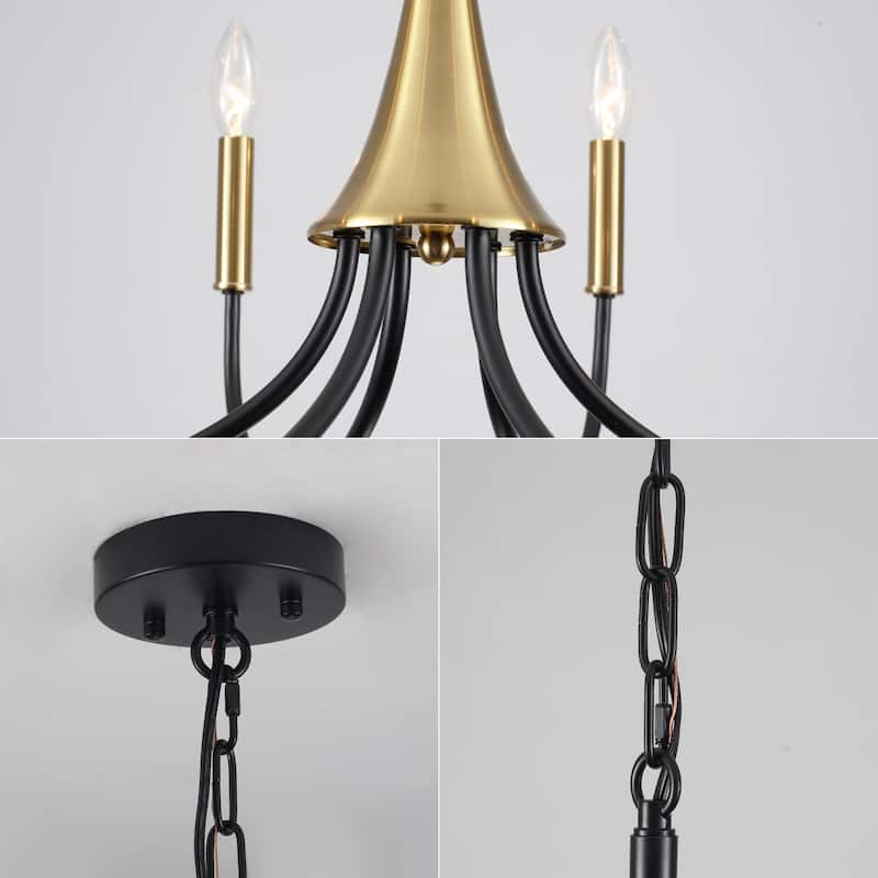 6-Light Modern Farmhouse Chandelier, Candle Style Chandelier, Semi Flush Mount Chandelier for Dining Room Living Room Kitchen