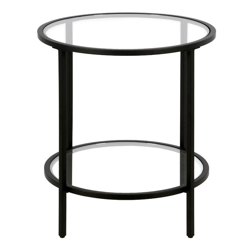Clear Glass Round End Table with Steel Base and Storage Shelf - 20” x 20” x 22” (D x W x H)