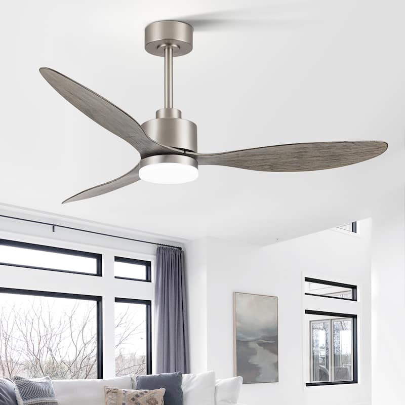 52 Inch Gold LED Ceiling Fan with Lights Remote(3-Blade) - SatinNickel