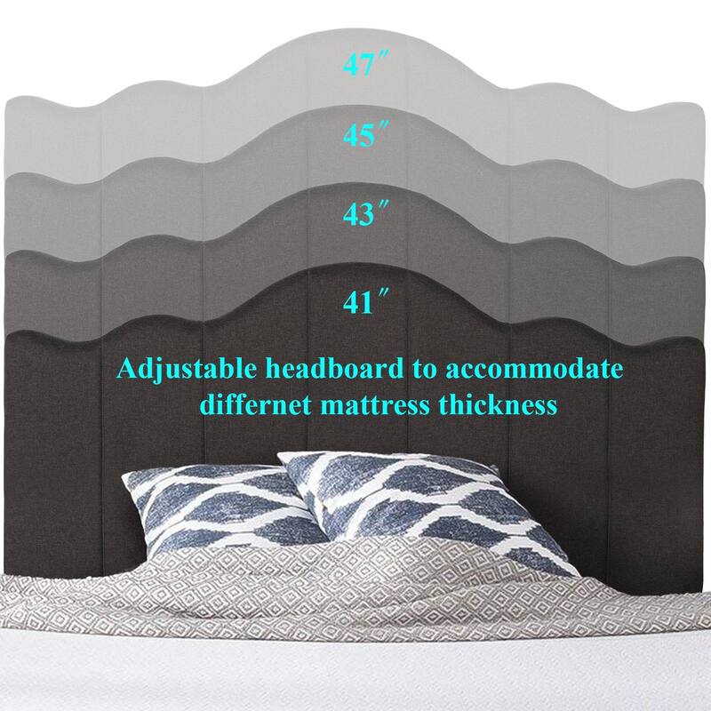 VECELO Modern Bedroom Set of 3 with Height Adjustable Upholstered Bed and Nightstands Set of 2