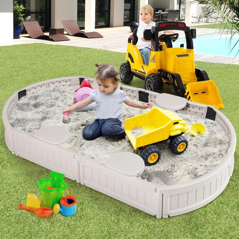 Kids Sandbox w/Cover Weather Resistant Outdoor Sandbox Kit
