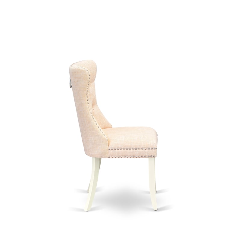 East West Furniture Dining Table Set Contains a Round Kitchen Table and Padded Chairs, Linen White (Pieces Options)