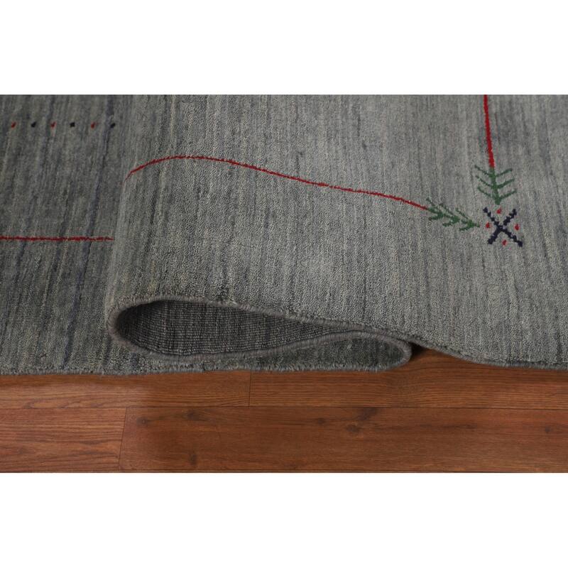 Gray & Green Striped Gabbeh Indian Area Rug Hand-Knotted Wool Carpet - 4'11"x 7'10"