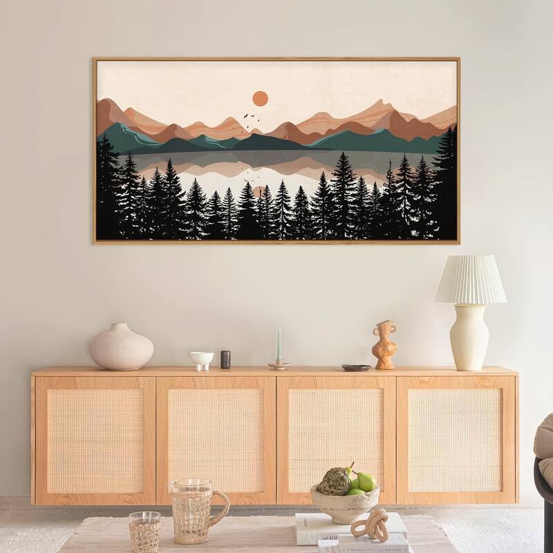 Lake Pines Tree Sunset Nature Landscape Art Print
