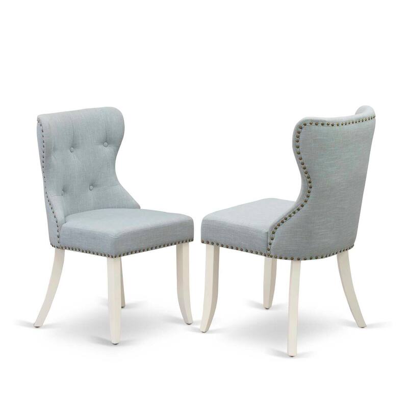 Retro Dining Table Set - 4 Kitchen Chairs, Linen Fabric, Blue & Rectangle Table