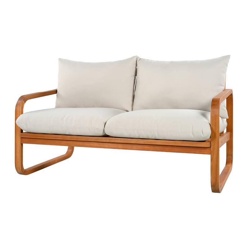 Christopher Knight Home - George 4-Piece Outdoor Acacia Wood Conversation Set with Plush Thick Cushions & Slatted Coffee Table