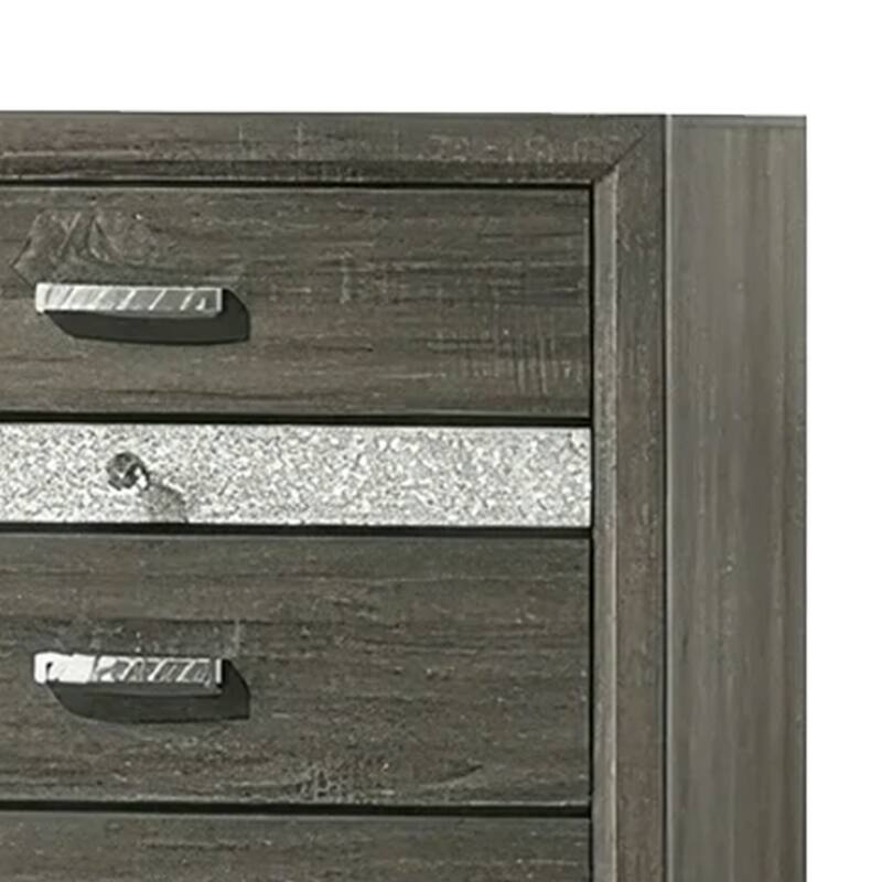 Lito Tall Dresser Chest, 4 Drawers w 1 Jewelry Tray, Glam Silver, Gray