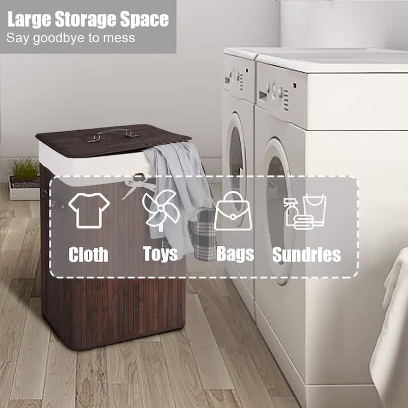Costway Rectangle Bamboo Hamper Laundry Basket Washing Cloth Bin Bag - See Details