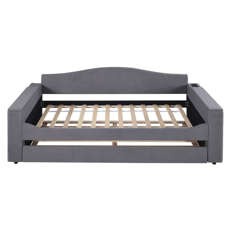 Sofa bed with storage arms, trundle bed and Bluetooth stereo