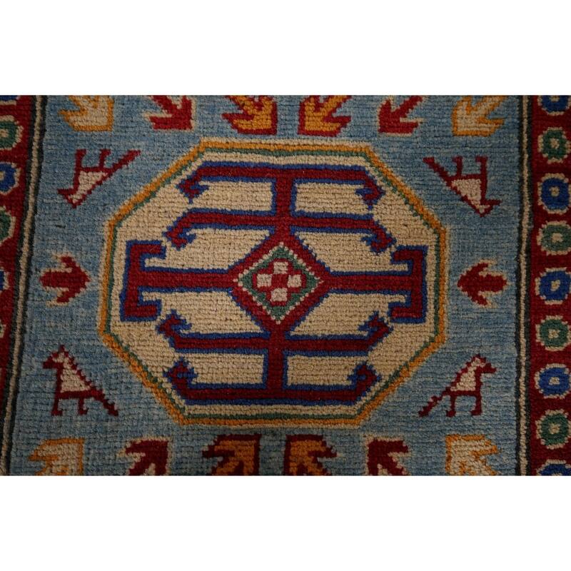 Light Blue Kazak Runner Rug Handmade Wool Carpet - 2'7" x 20'7"
