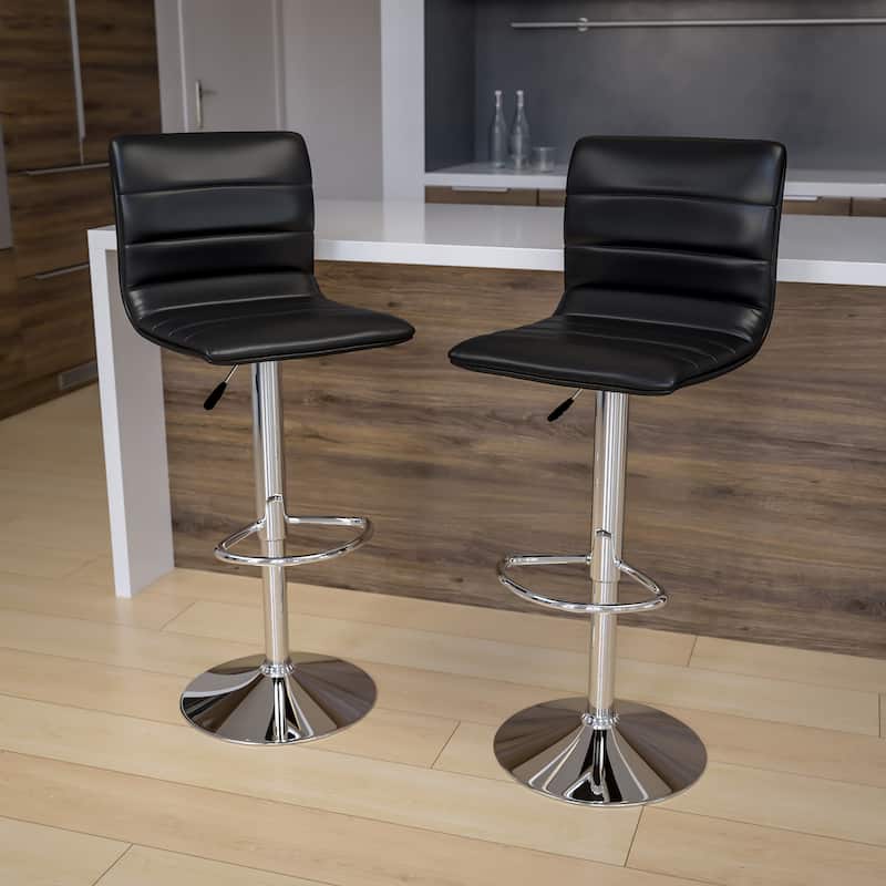 Modern Vinyl Channel Tufted Adjustable Height Barstool (Set of 2) - 16"W x 19"D x 35" - 44"H - 16"W x 19"D x 35" - 44"H - Black