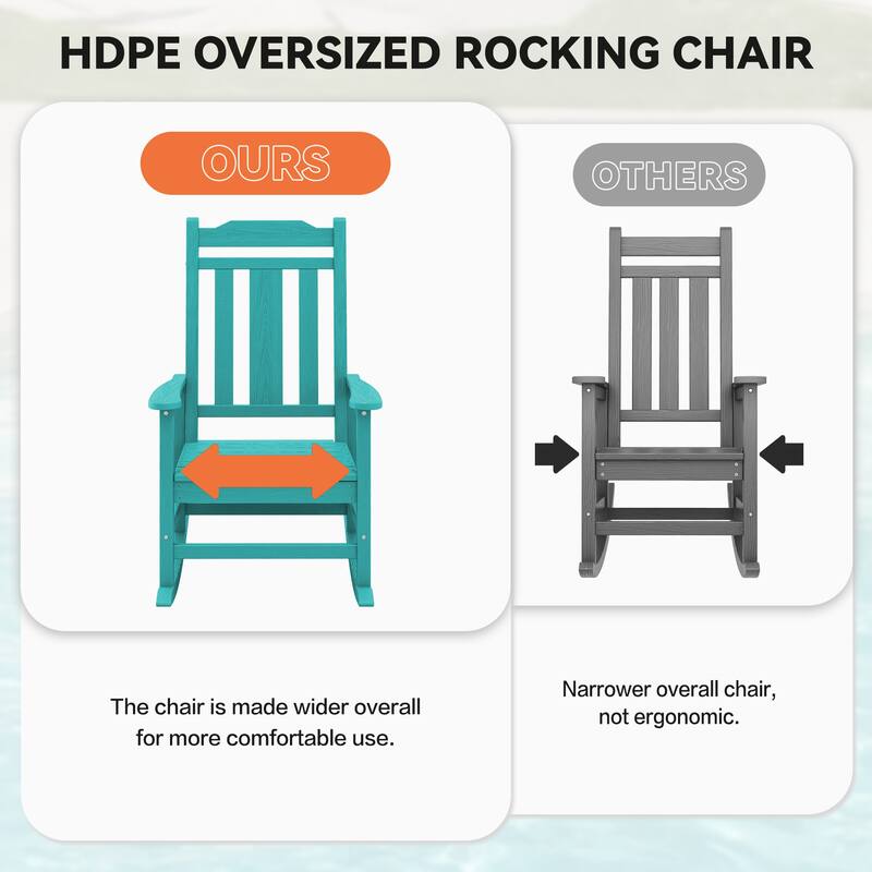 Outdoor Patio HDPE Rocking Chiar, Extra Wide Seat & Backrest