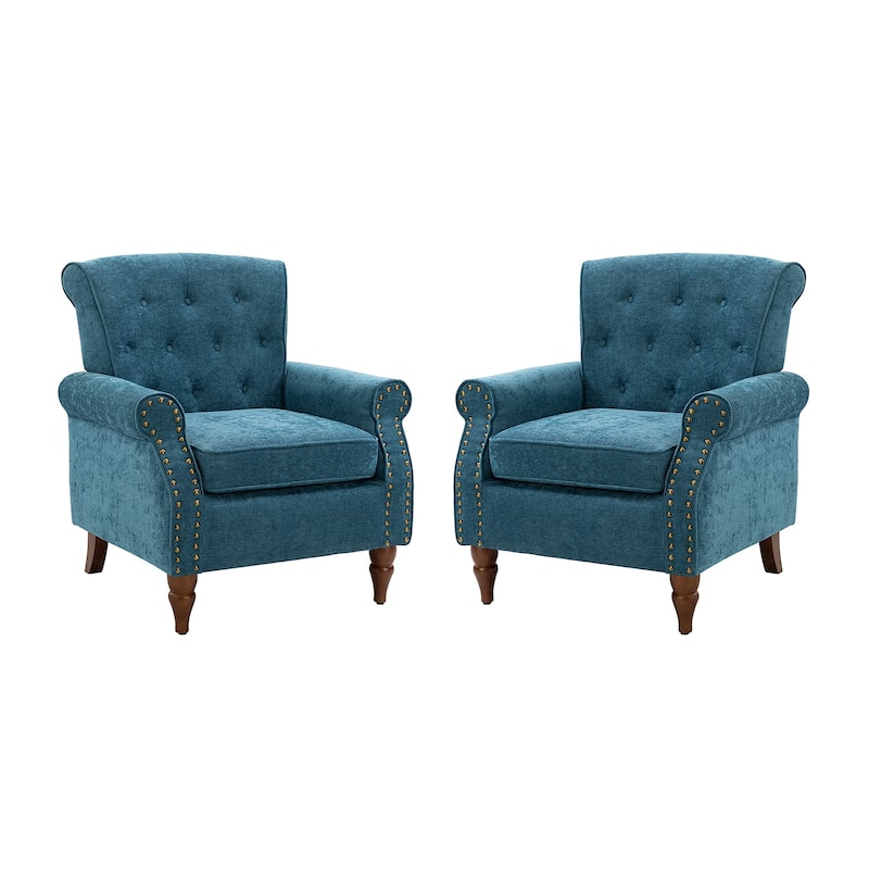 Indiges Comfy Upholstered Accent Armchair with Tufted Back Set of 2 for Bedroom Reading Office
