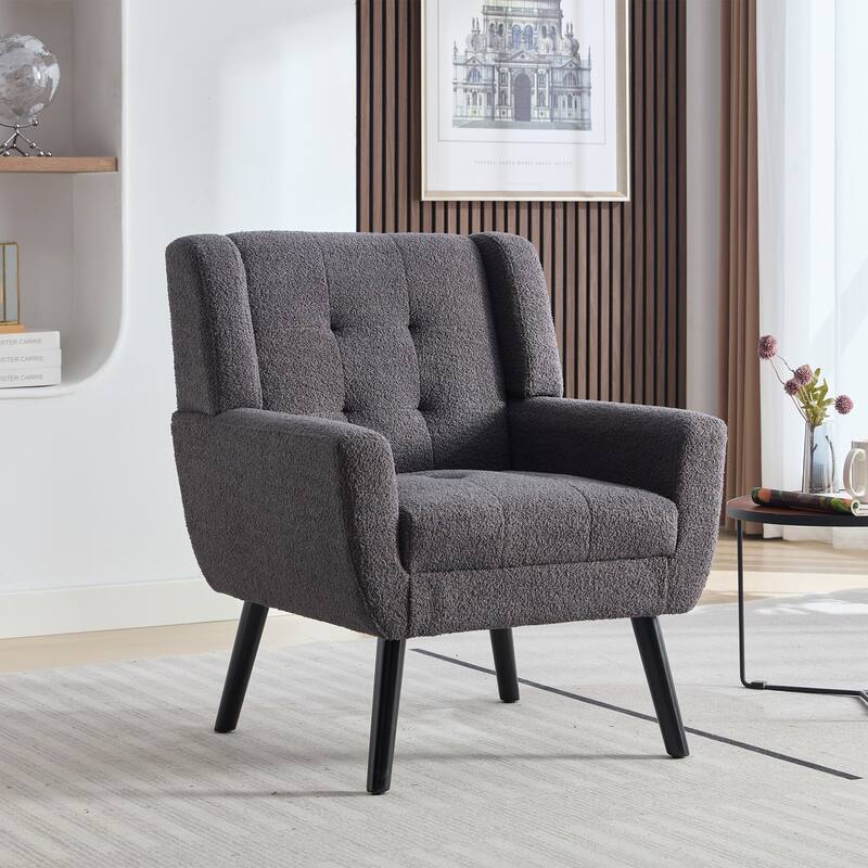 Soft Material Ergonomics Accent Chair - Grey Teddy Fabric