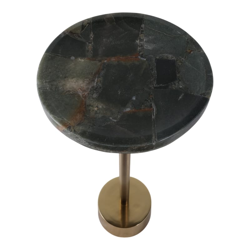 Stone Metal Side Table Modern Round Top Pedestal Base - 24" Green - 24.0"