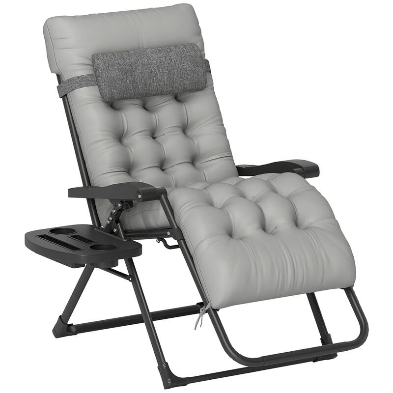 Outsunny Padded Zero Gravity Chairs, Folding Recliner Chair, Patio Lounger with Cup Holder, Adjustable Backrest