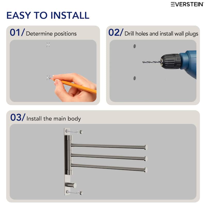 4-Arm Rust-Proof Swivel Towel Rack, 304 Stainless Steel with Hooks