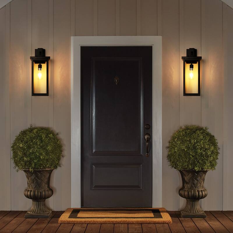 Outdoor Wall Lanterns Ambient Light Sensors,Weatherproof Wall Sconces for Porch, Garage, or Entryway Lighting - Black