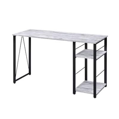 Rectangular Writing Desk with 2 Tier Shelf, Antique White and Black