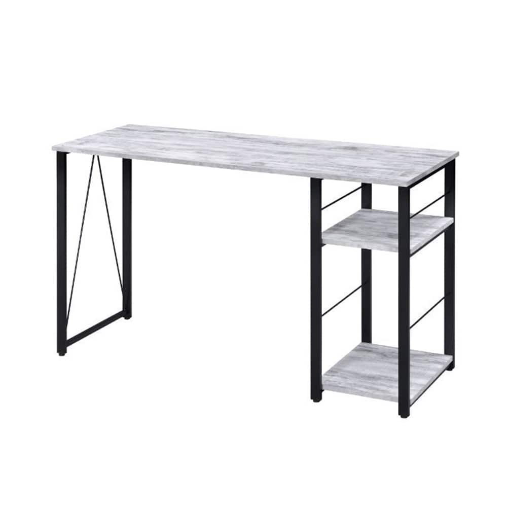 Rectangular Writing Desk with 2 Tier Shelf, Antique White and Black