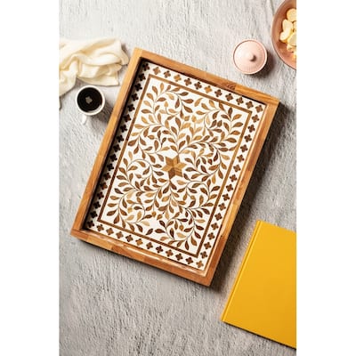 Jodhpur Wood Inlay Decorative Tray, 20" x 15"