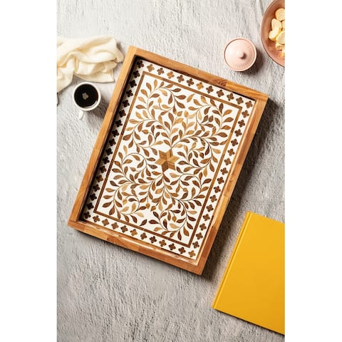 GAURI KOHLI Jodhpur Wood Inlay Decorative Tray, 20" x 15" - N/A