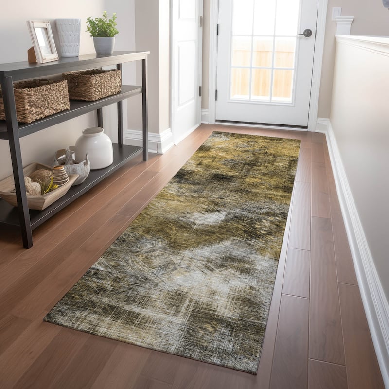 Machine Washable Indoor/ Outdoor Chantille Abstract Imprints Rug - Mocha - 2'3" x 7'6"