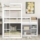 preview thumbnail 2 of 1, White L-Shaped Wood Triple Twin Size Bunk Bed with Storage Cabinet and Blackboard, Ladder