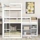 preview thumbnail 2 of 1, White Wood L-Shaped Triple Twin Bunk Bed with Storage Cabinet, Blackboard, Space-Saving Design