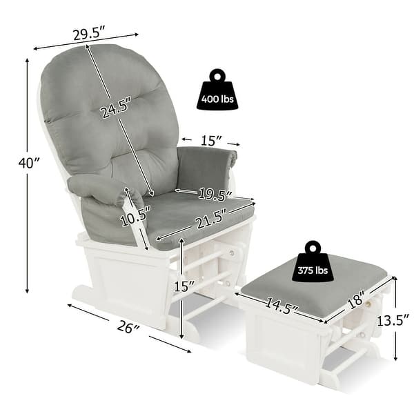 dimension image slide 2 of 3, Wood Baby Glider and Ottoman Cushion Set with Padded Armrests for Nursing - 29.5" x 26" x 40"