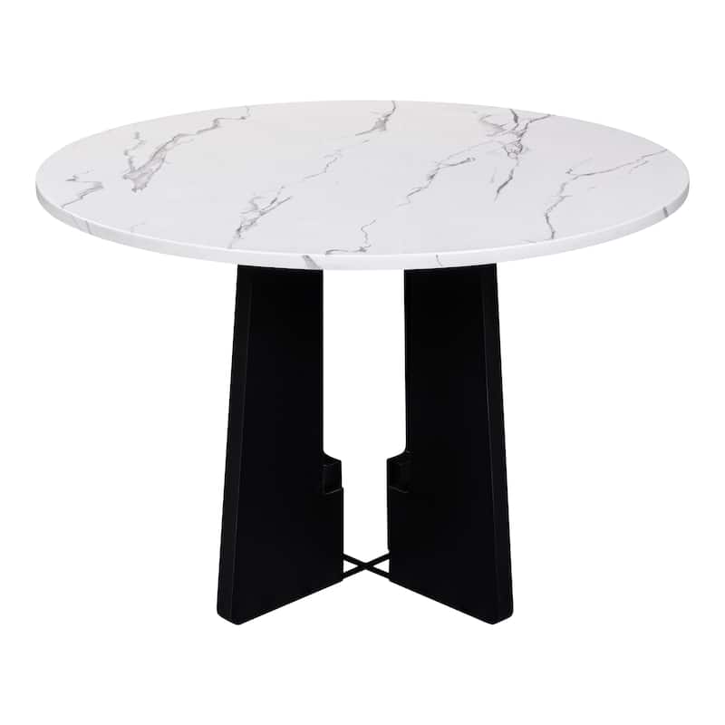 Marble Texture Round Dining Table for 4 with Sturdy H-shape Legs, Coffee Table Kitchen Table with Adjustable Feet