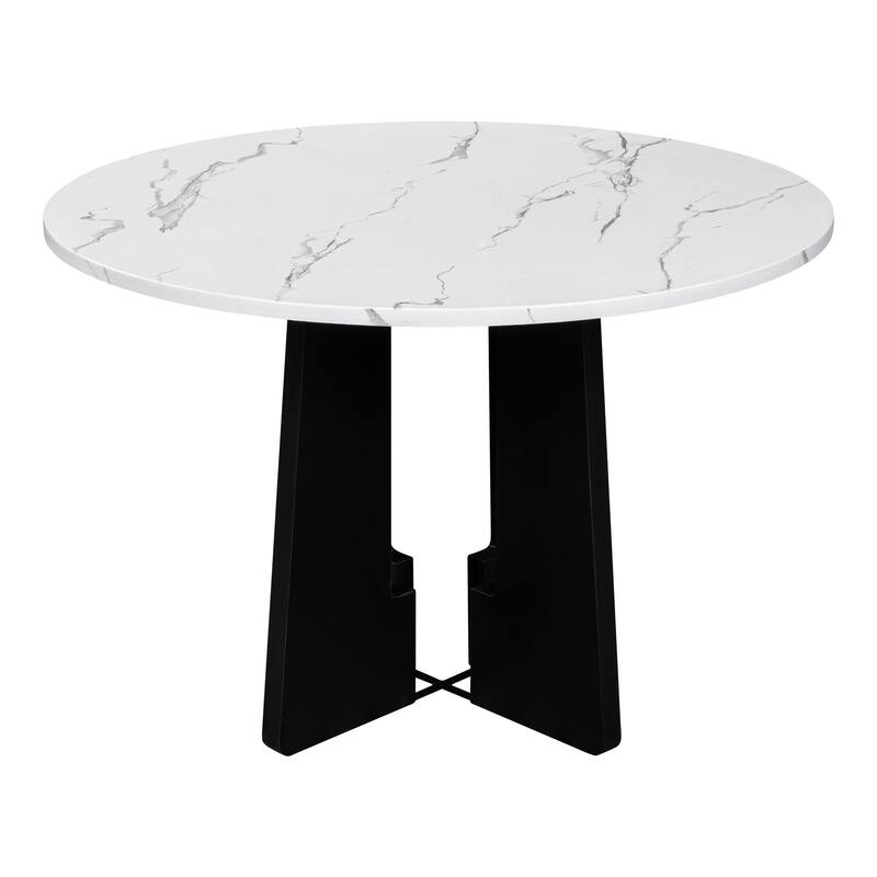 Round Dining Table for 4, 43" Faux Marble Top Kitchen Table