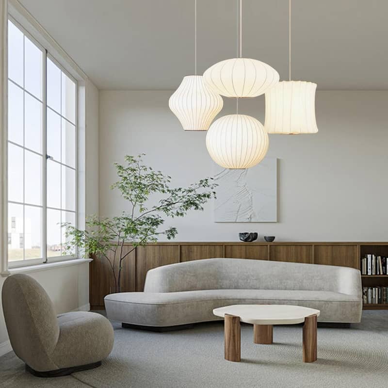 Modern Elegant 1-Light White Silk Pendant Light