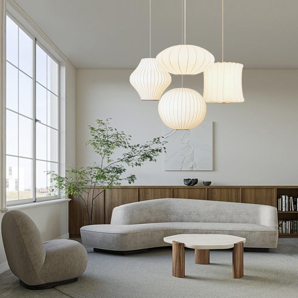 Modern Elegant 1-Light White Silk Pendant Light
