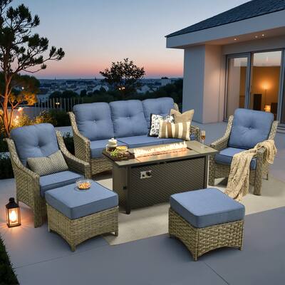 XIZZI 7-Piece Patio Seating Set with Cushions and Fire Pit Table