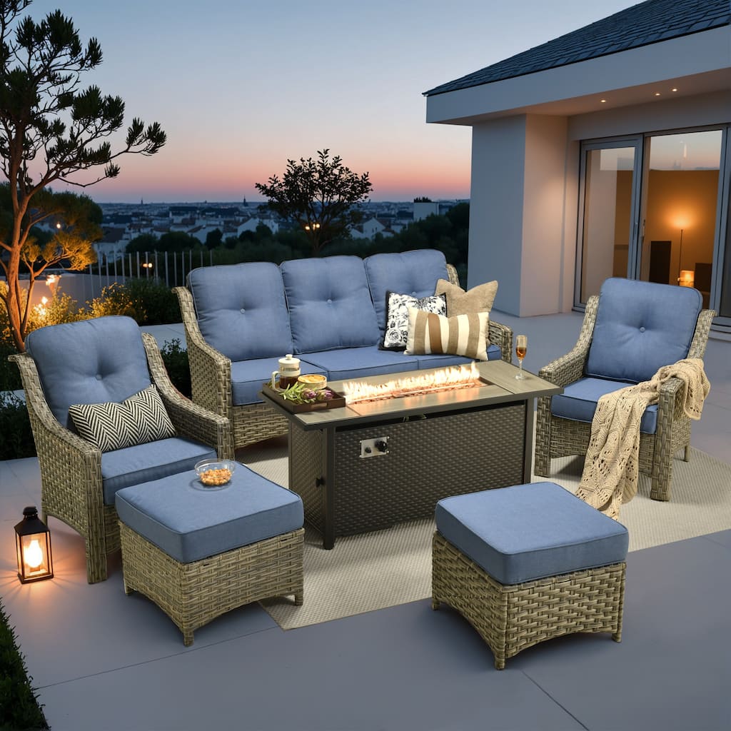 XIZZI 6-Piece Patio Seating Set with Cushions and Fire Pit Table