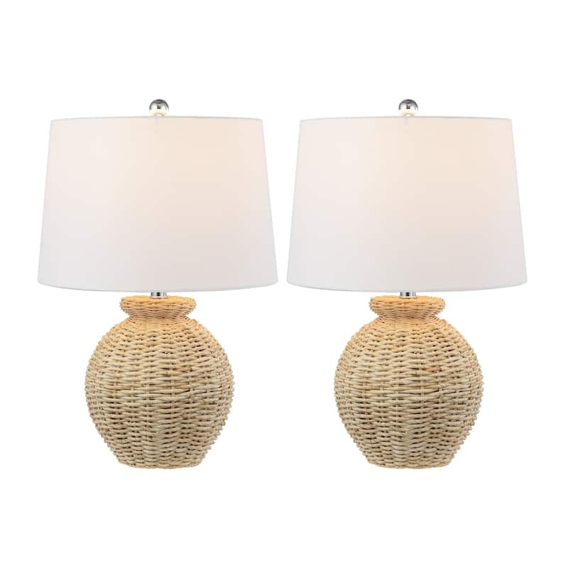 Orion 22" Rustic Coastal Rattan Globe LED Table Lamps, Brown (Set of 2), by JONATHAN Y - Brown