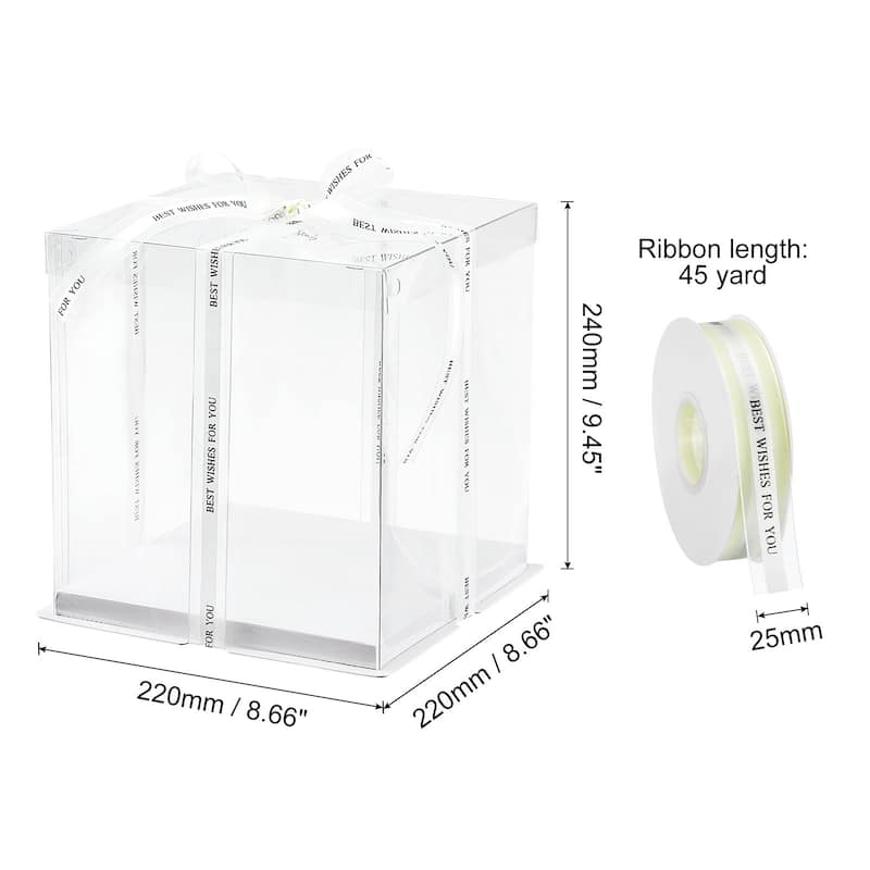 Clear Cake Box with Ribbon, 2Pcs 13"x13"x7" for 12 Inch Cake Packing - White - 9"x9"x9"